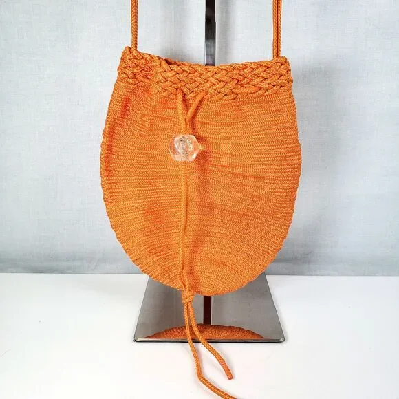 Donna Karan New York Orange Bag Purse Woven Evening Drawstring Pouch Crossbody